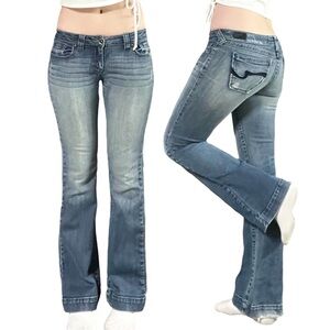 Refuge | Y2K Low Rise Embroidered Pocket Bootcut Jeans